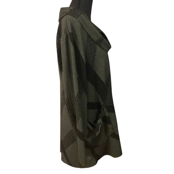 Yushi Lagenlook Asymmetrical Tunic Top Green Black Cowl Neck Pocket Medium Large - Picture 6 of 9